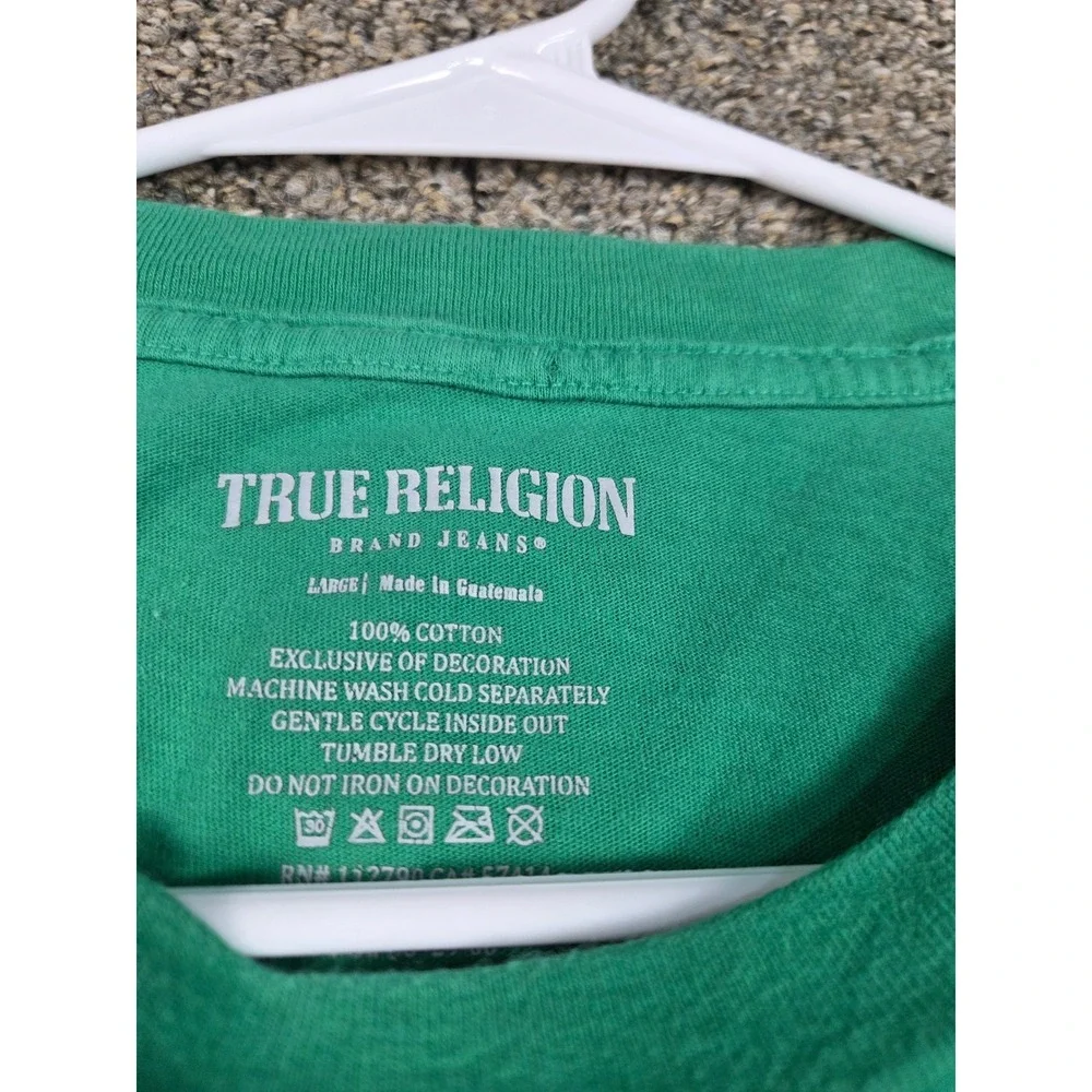 True Religion T-Shirt Mens L Green Buddha Graphic Streetwear Cotton